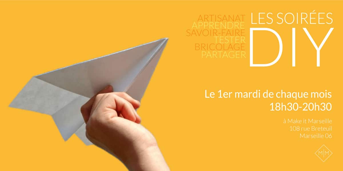 Soirée Do it Yourself, atelier DIY, marseille, afterwork créatif, fabriquer soi-même, apprendre, artisanat, makerspace, bijouterie, sérigraphie, bricolage, couture, déco, craftbooking, reliure, cosmétique, zéro déchet,
